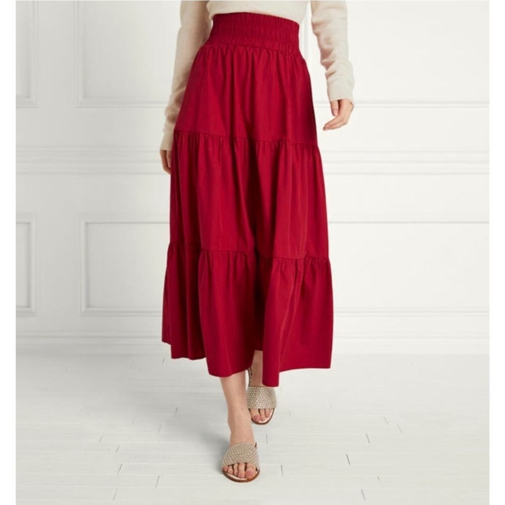 NWT Hill House The Florence Nap Skirt Victorian Red Tiered Maxi Smocked - Large